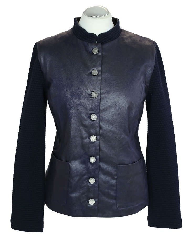 Jacke aus Materialmix, beschichtete Baumwolle mit Strickärmeln, dunkelblau